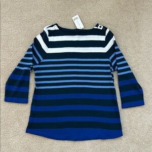 Charter Club Women's Long Sleeve Top in Navy and Blue Stripes